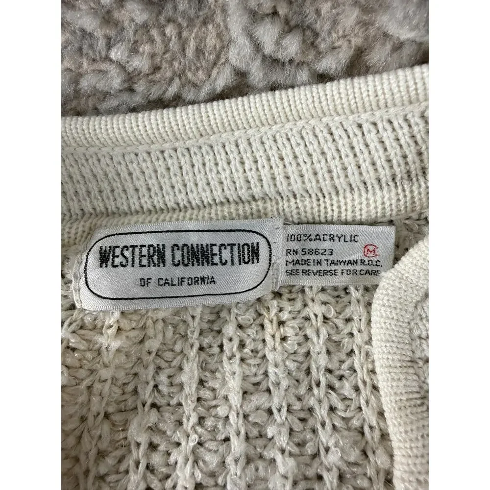 Western Conection Size M Open Front Kint Cardigan Sweater‎ Ivory Long Sleeve